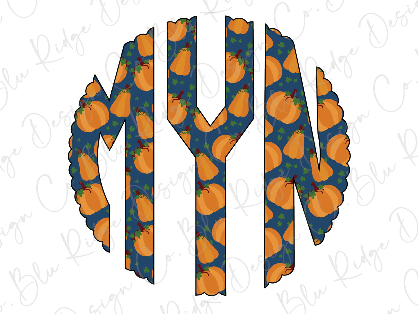 Fall Pumpkins Personalized Monogram Design Direct To Film (DTF) Transfer BluRidgeDesignCo