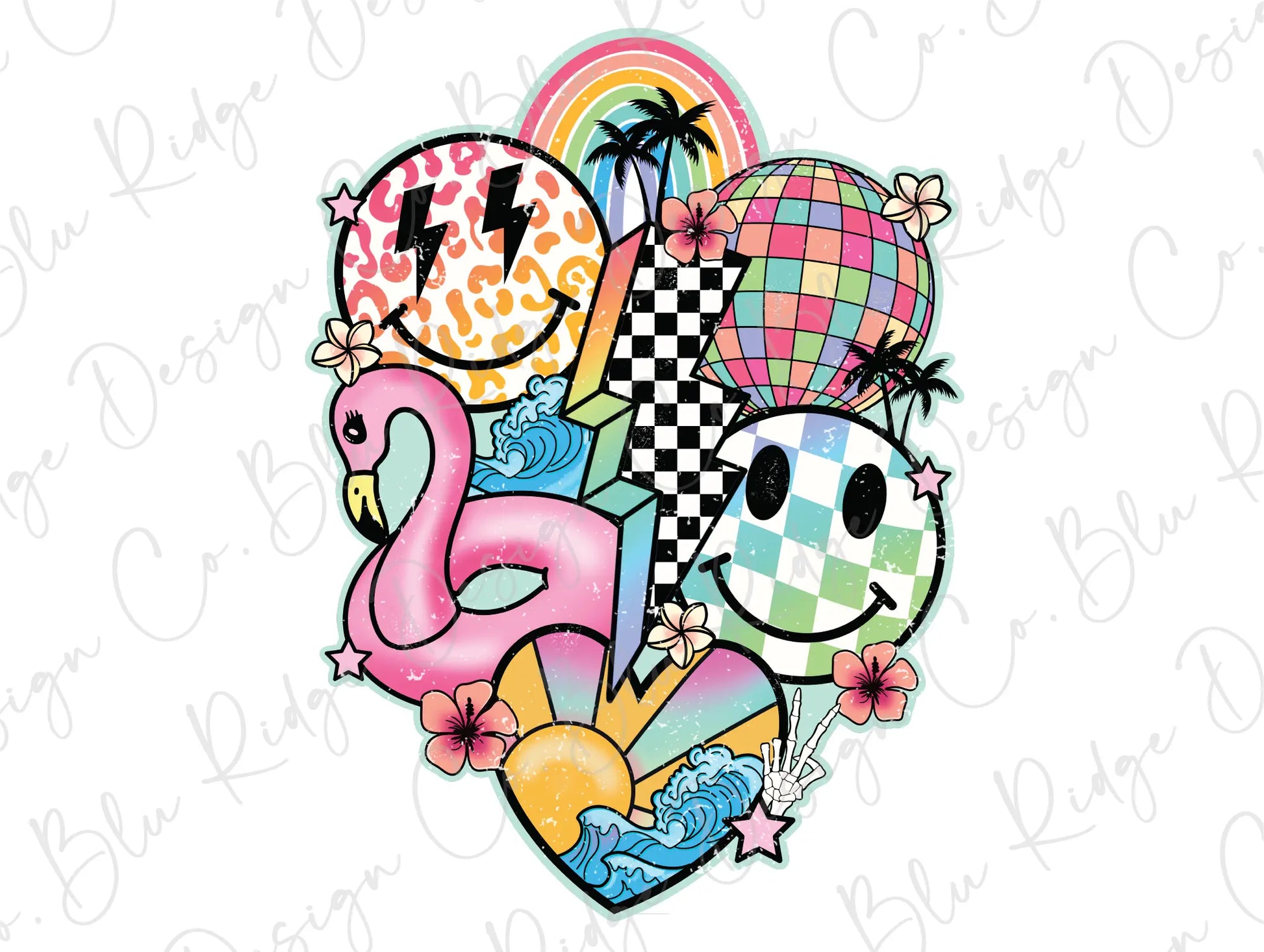 Retro Summer Collage Colorful Lightning Bolt Design Direct to Film (DTF) Transfer BluRidgeDesignCo