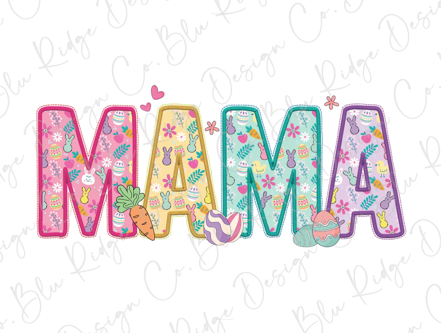 the word mama is made up of colorful letters