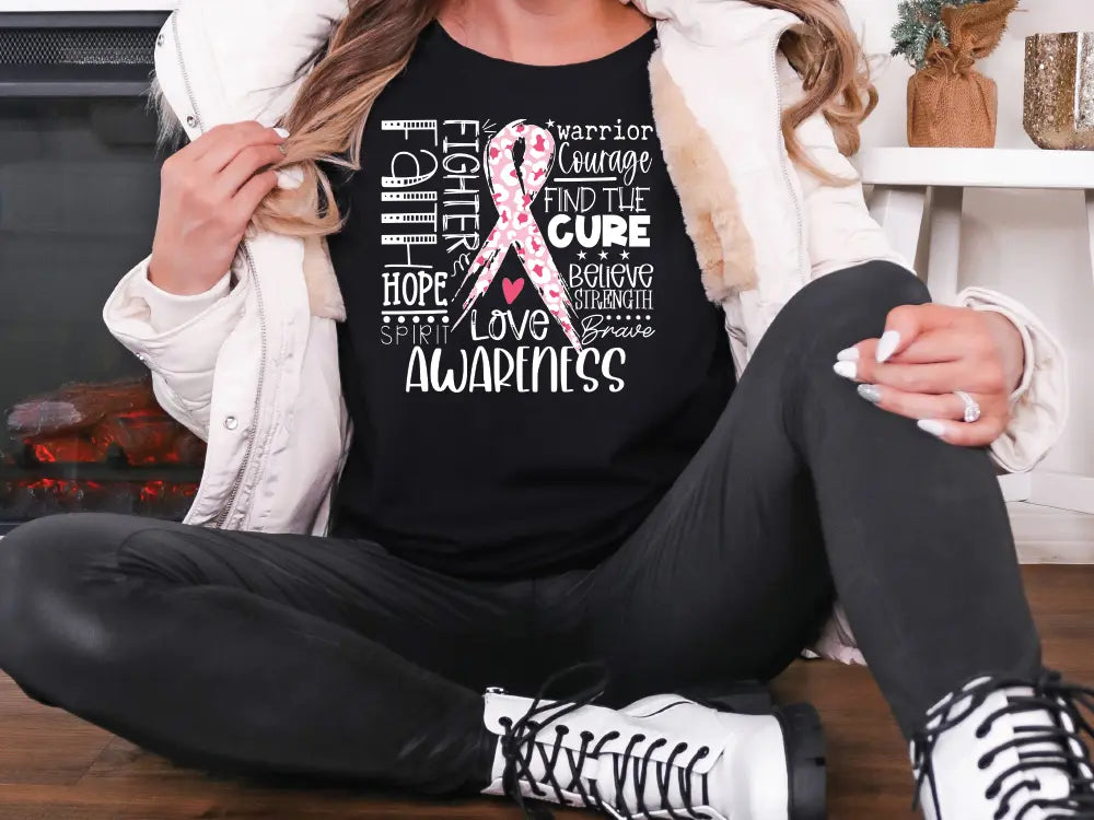 Breast Cancer Awareness Pink Cheetah Ribbon White Inspiration Quotes Direct to Film (DTF) Transfer BluRidgeDesignCo