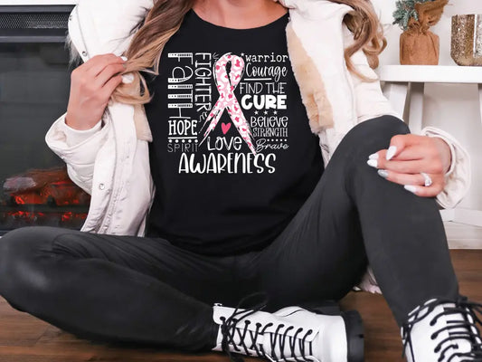 Breast Cancer Awareness Pink Cheetah Ribbon White Inspiration Quotes Direct to Film (DTF) Transfer BluRidgeDesignCo