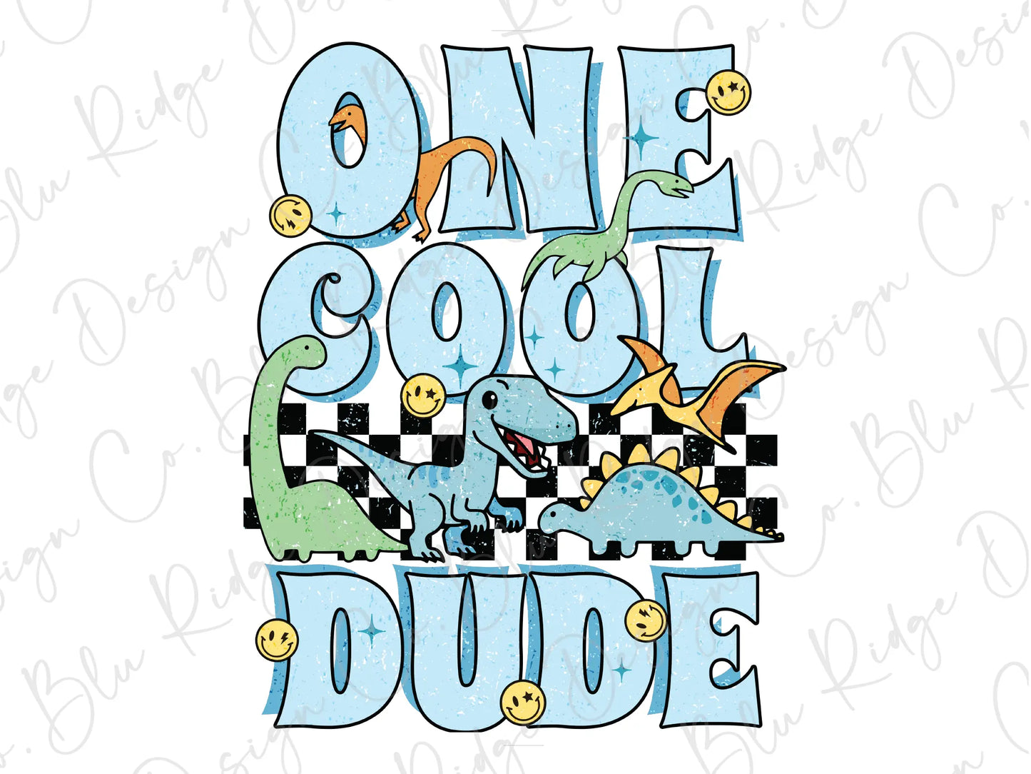 one cool dude with dinosaurs and checkered background