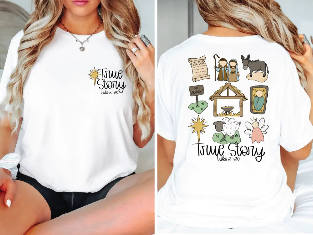 Jesus True Story Luke 2:1-20 (Back/Pocket Combo) Direct To Film (DTF) Transfer BluRidgeDesignCo