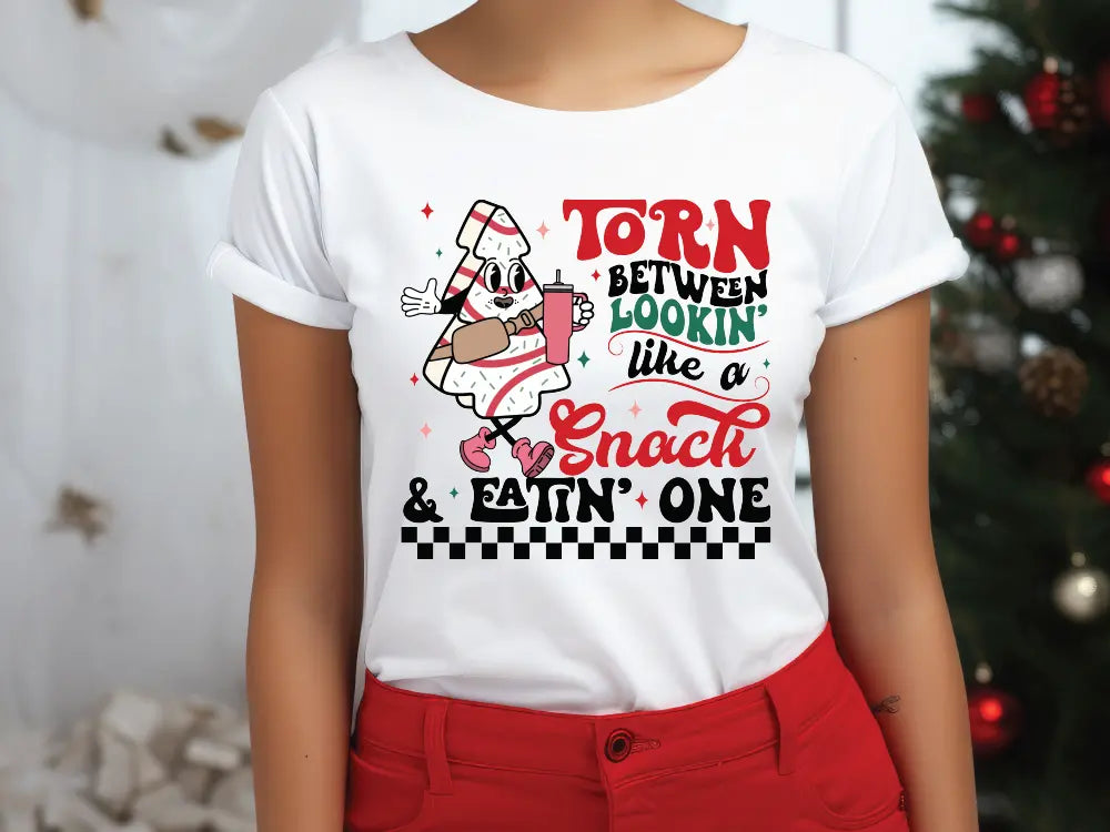 a woman wearing a t - shirt with a cartoon character on it