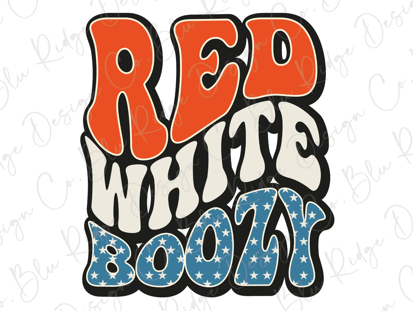 Red White Boozy July 4th Patriotic Retro Wavy Design Direct To Film (DTF) Transfer BluRidgeDesignCo
