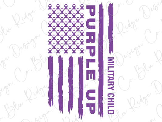 Military Child Purple Up Month. Purple Up Flag for Military Child Appreciation ( Purple ) Direct to Film (DTF) Transfer