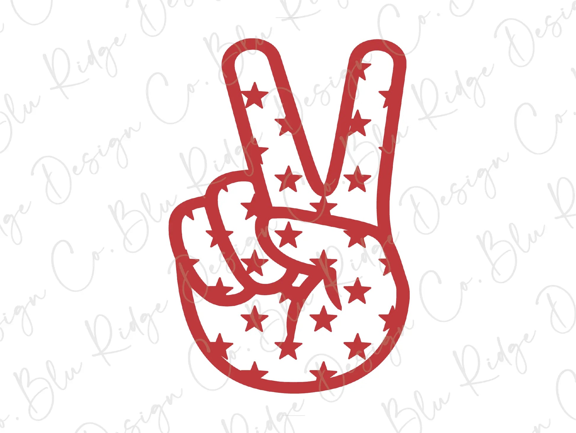 Groovy 4th of July Peace hand sign with Stars (Red) Direct To film (DTF) Transfer BluRidgeDesignCo