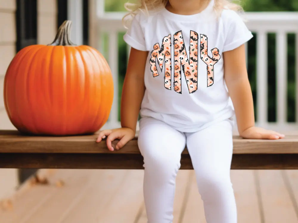 Girls Spooky Skulls Halloween Personalized Monogram Design Direct To Film (DTF) Transfer BluRidgeDesignCo
