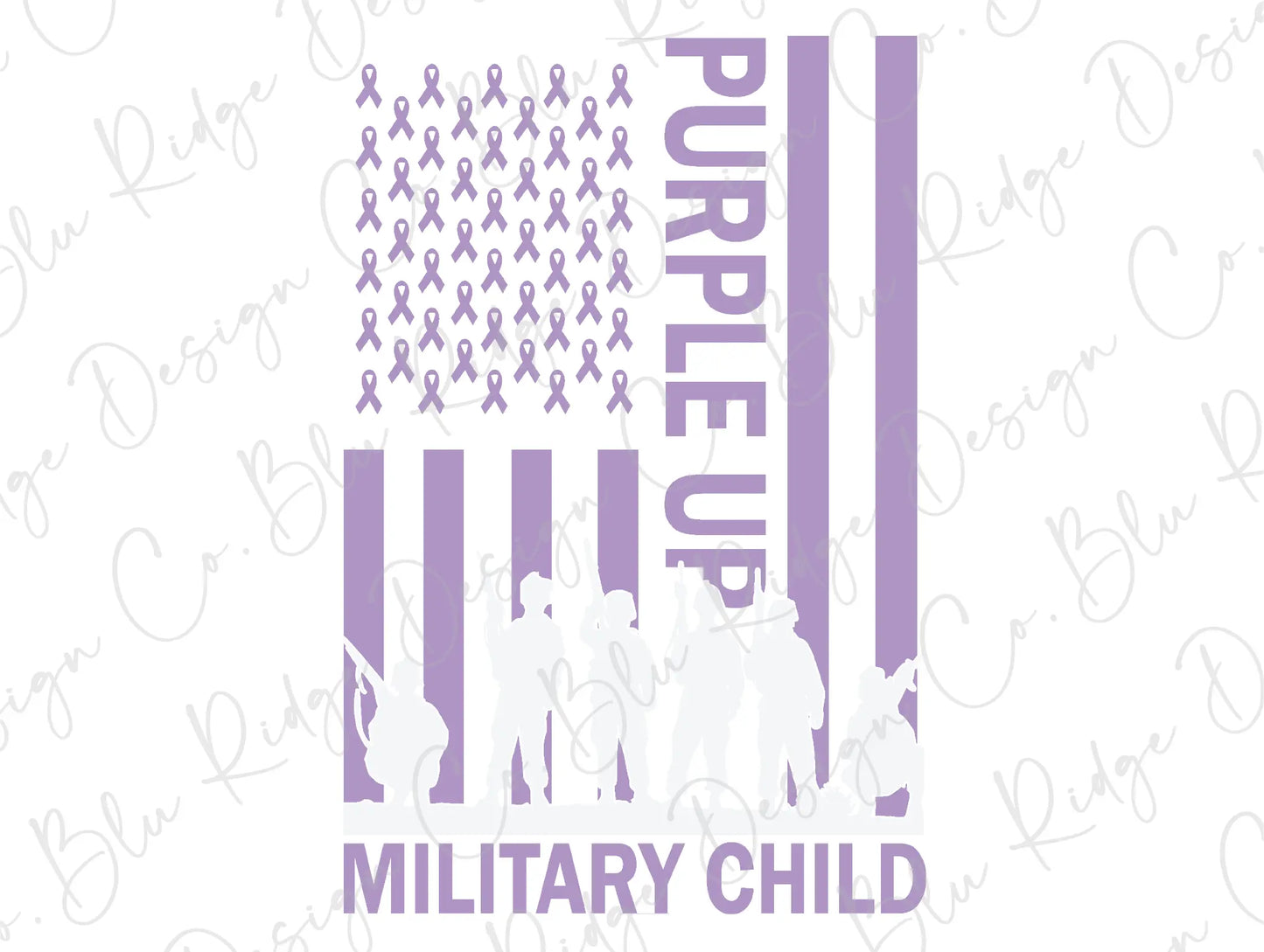 Purple Up Military Child Flag with Service Members Pictured Direct to Film (DTF) Transfer BluRidgeDesignCo
