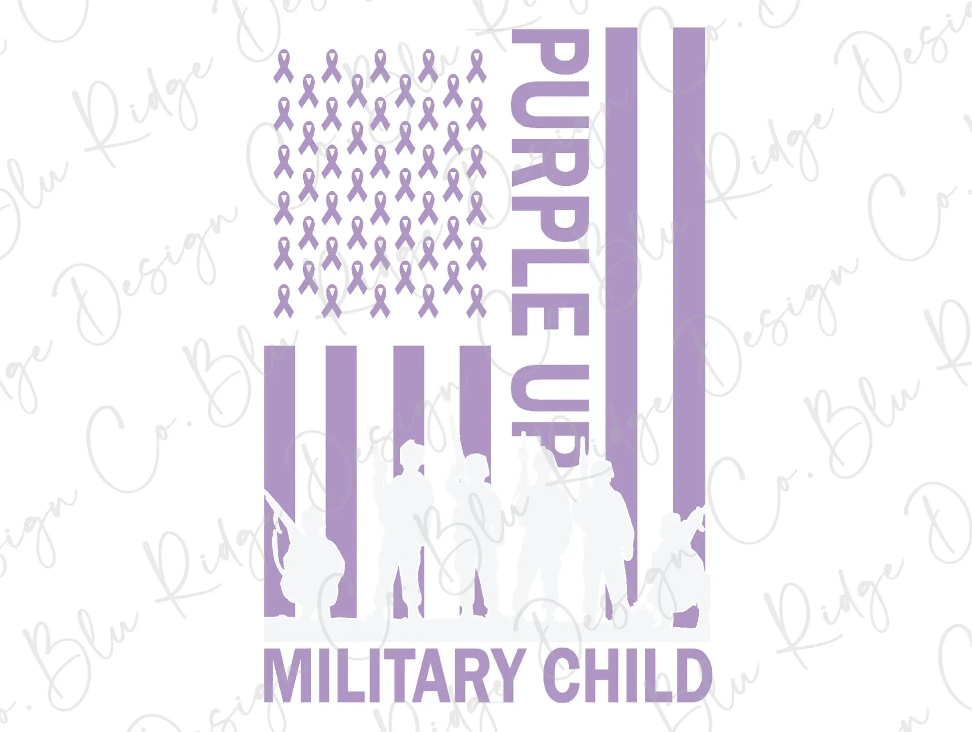 Purple Up Military Child Flag with Service Members Pictured Direct to Film (DTF) Transfer BluRidgeDesignCo