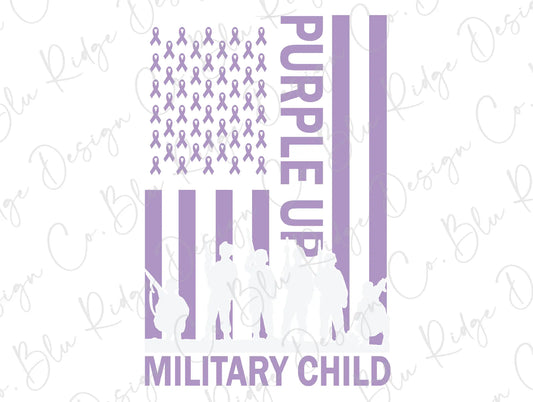 Purple Up Military Child Flag with Service Members Pictured Direct to Film (DTF) Transfer BluRidgeDesignCo