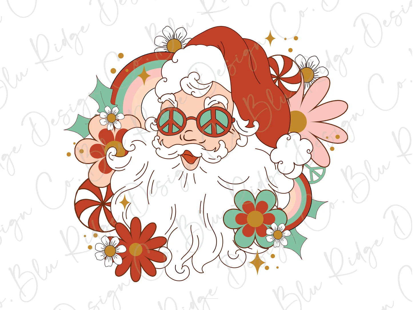 Boho Santa Claus Peace and Candy Direct to Film (DTF) Transfer BluRidgeDesignCo
