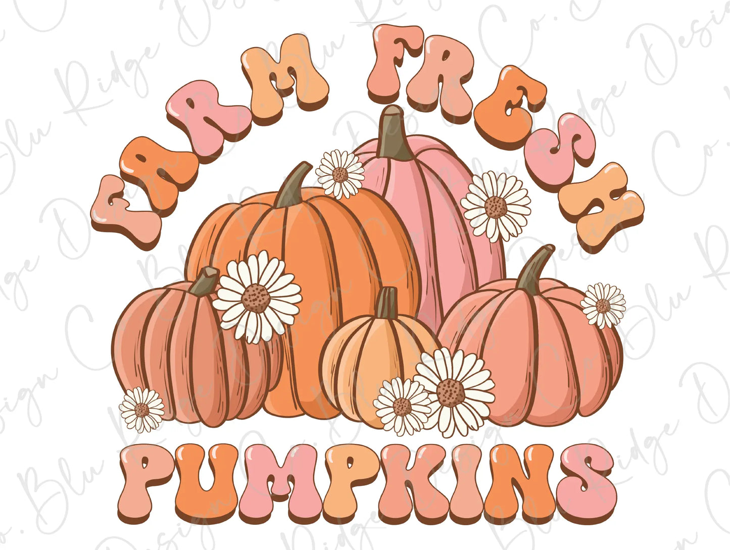 Farm Fresh Pumpkins Groovy Retro Fall Floral Direct To Film (DTF) Transfer BluRidgeDesignCo