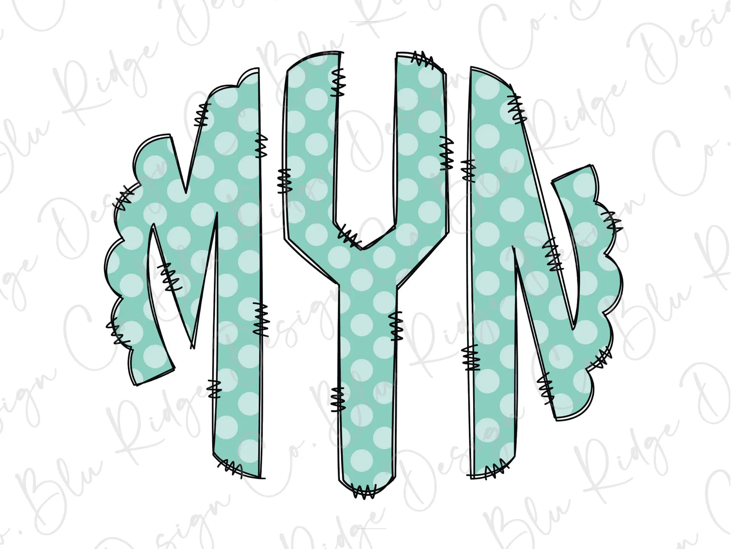 Blue Polka Dot Personalized Monogram Design Direct To Film (DTF) Transfer BluRidgeDesignCo