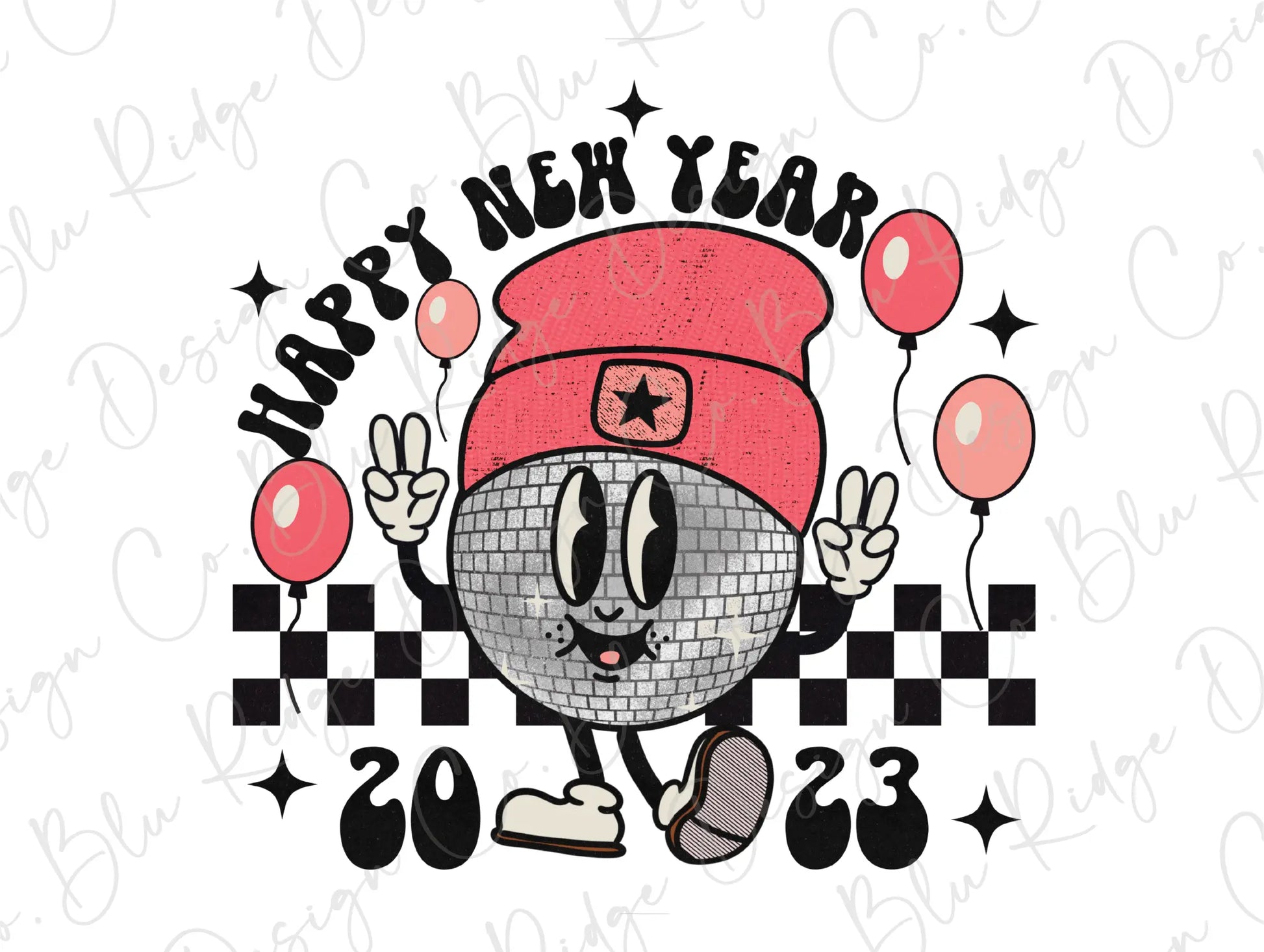 Retro Happy New Year Disco Ball Direct to Film (DTF) Transfer BluRidgeDesignCo