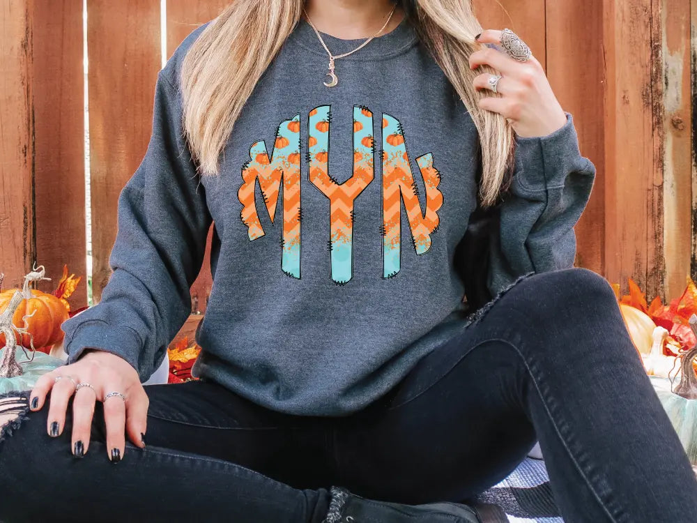 Fall Pumpkins with Chevron Monogram Design Direct To Film (DTF) Transfer BluRidgeDesignCo
