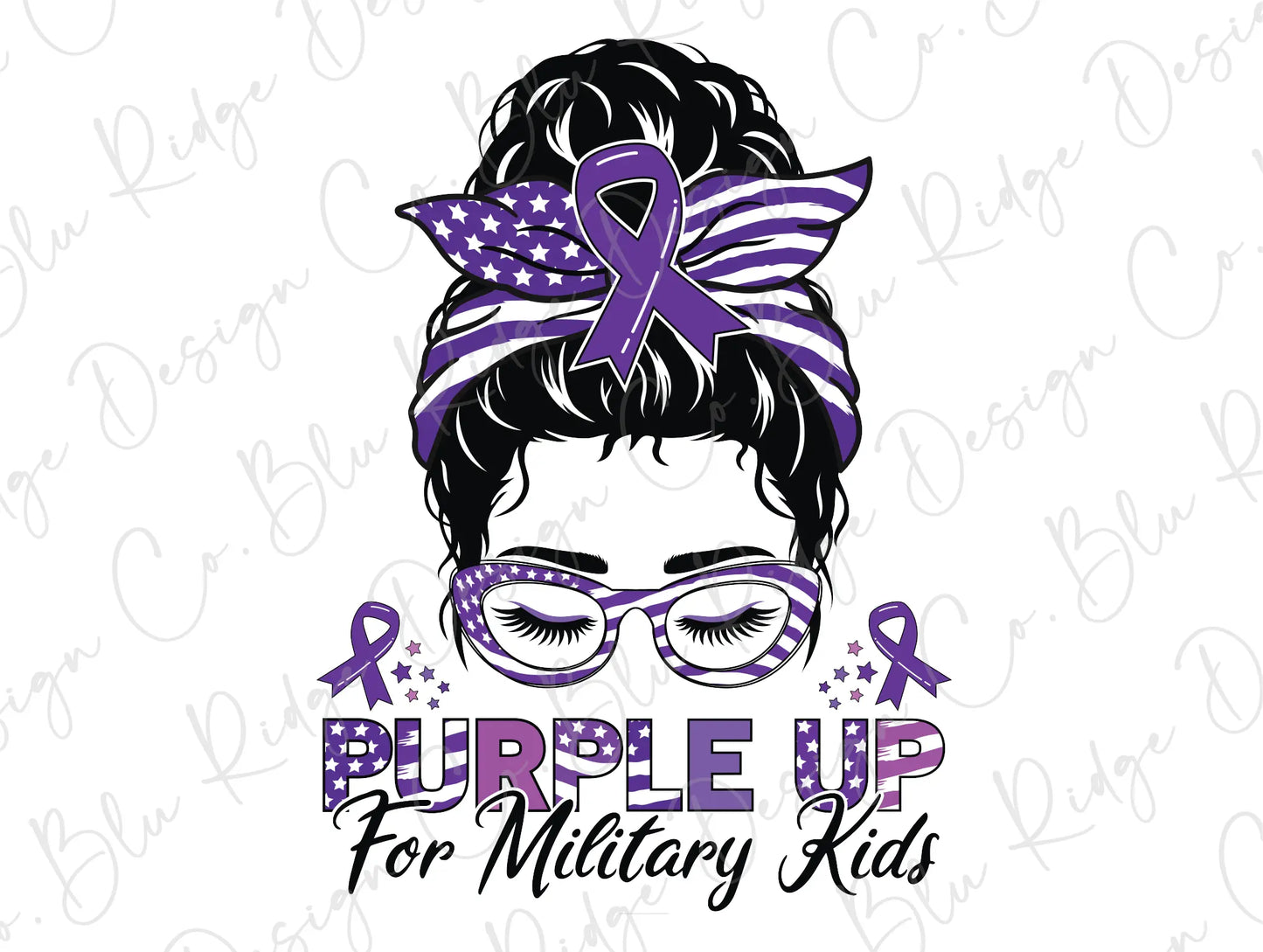 Messy Bun Purple Up for Military Kids Awareness. Direct to Film (DTF) Transfer BluRidgeDesignCo