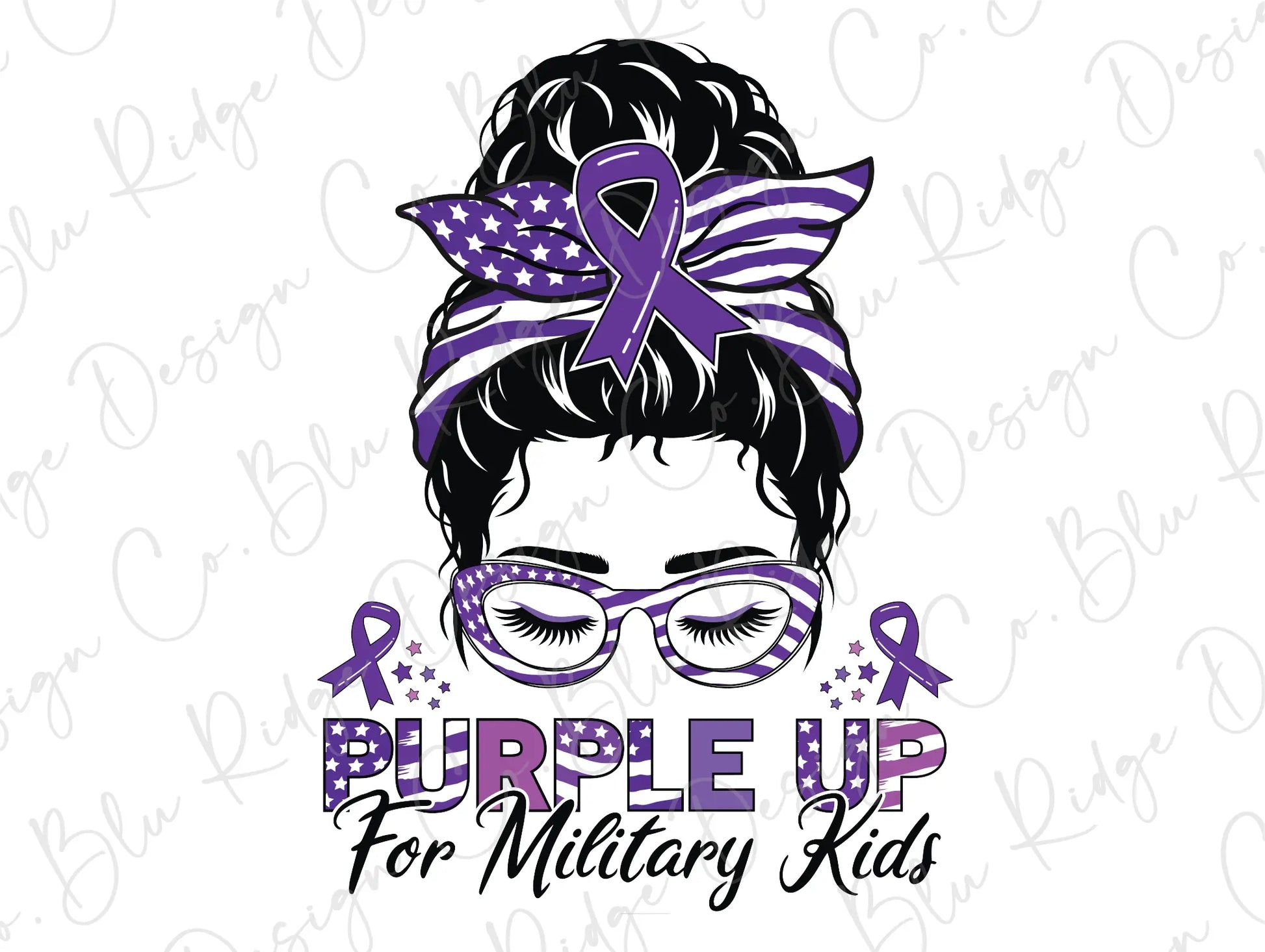 Messy Bun Purple Up for Military Kids Awareness. Direct to Film (DTF) Transfer BluRidgeDesignCo
