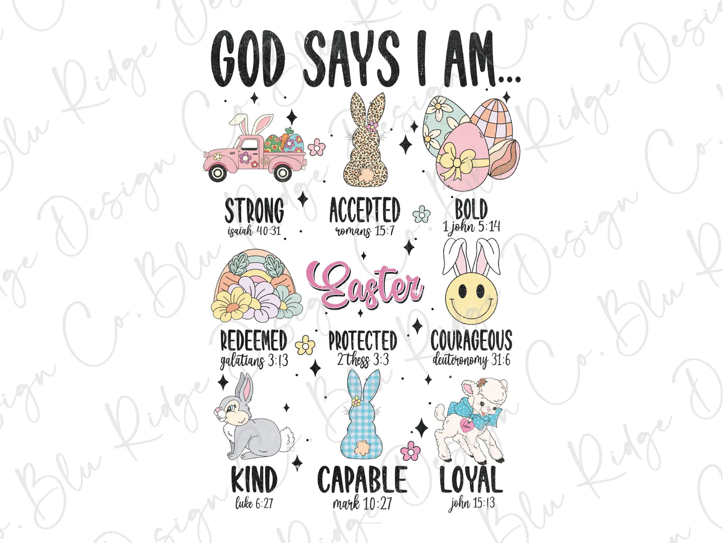 a poster with the words god says i am