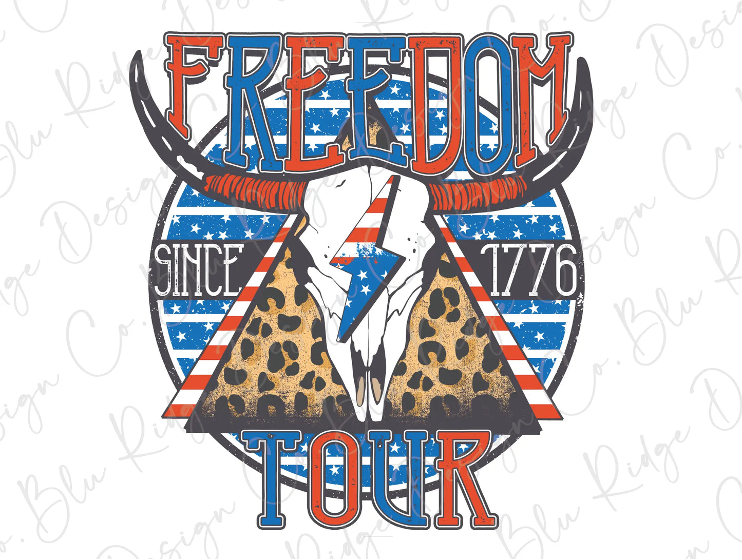 Freedom Tour Born to be Free 1776 Patriotic Retro Longhorn Direct To film (DTF) Transfer BluRidgeDesignCo