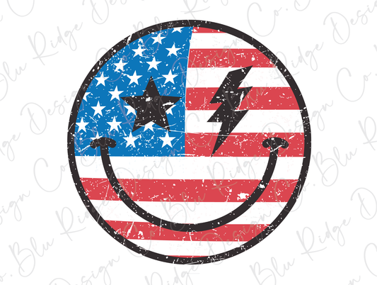 Patriotic July 4th Retro Smiley Face Direct To Film (DTF) Transfer