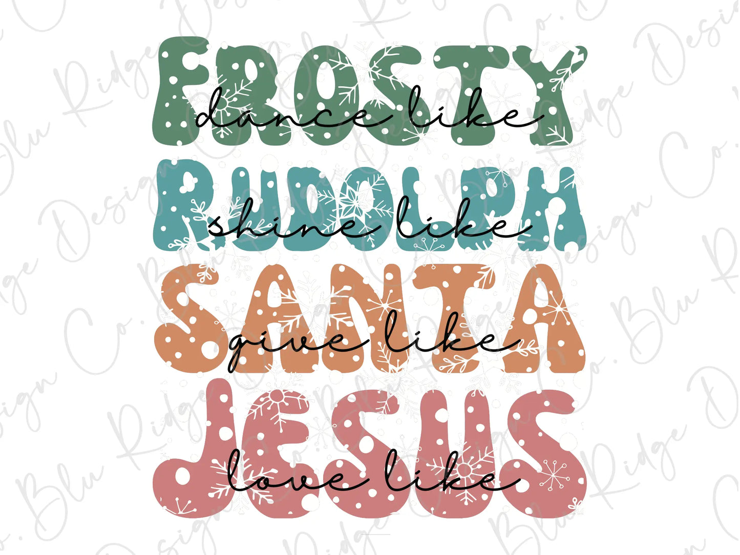Boho Christmas Celebrities Frosty, Rudolph, Santa, Jesus Inspiration Direct To Film (DTF) Transfer BluRidgeDesignCo