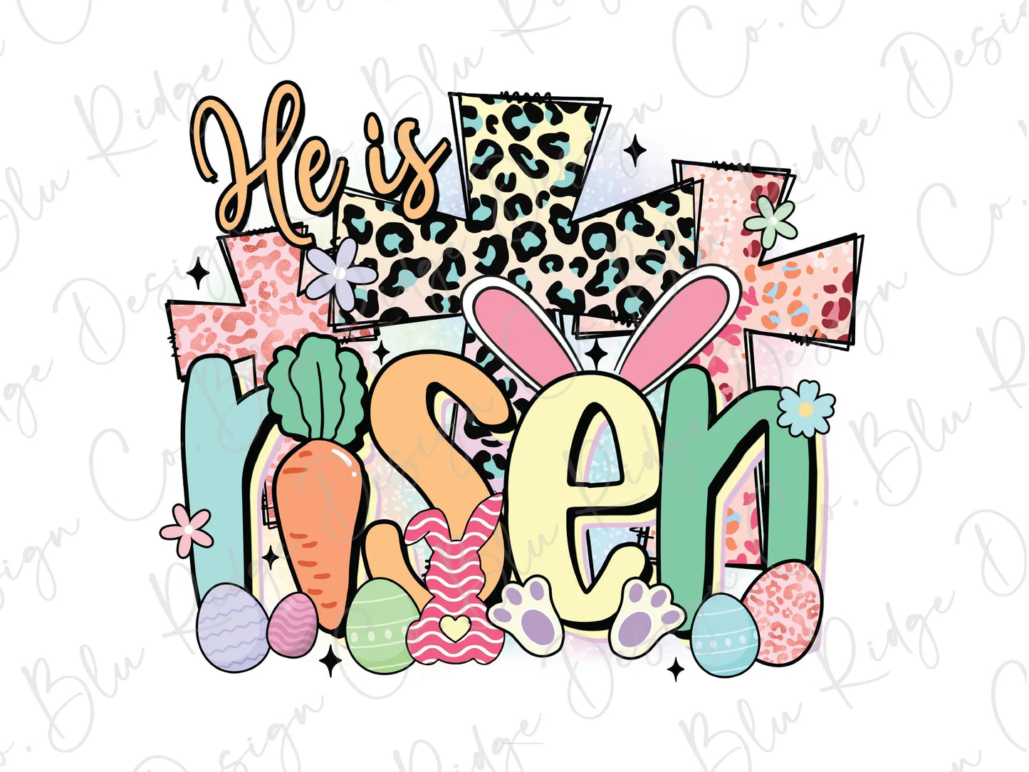 a colorful word that says hello kitty with a leopard print on it