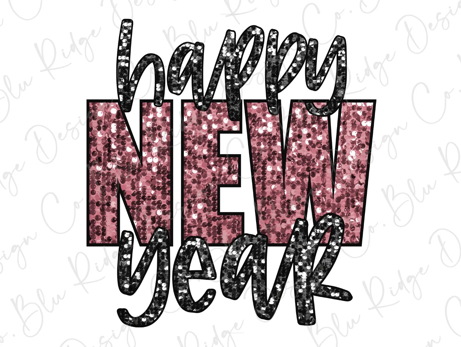 a happy new year sign with pink glitter