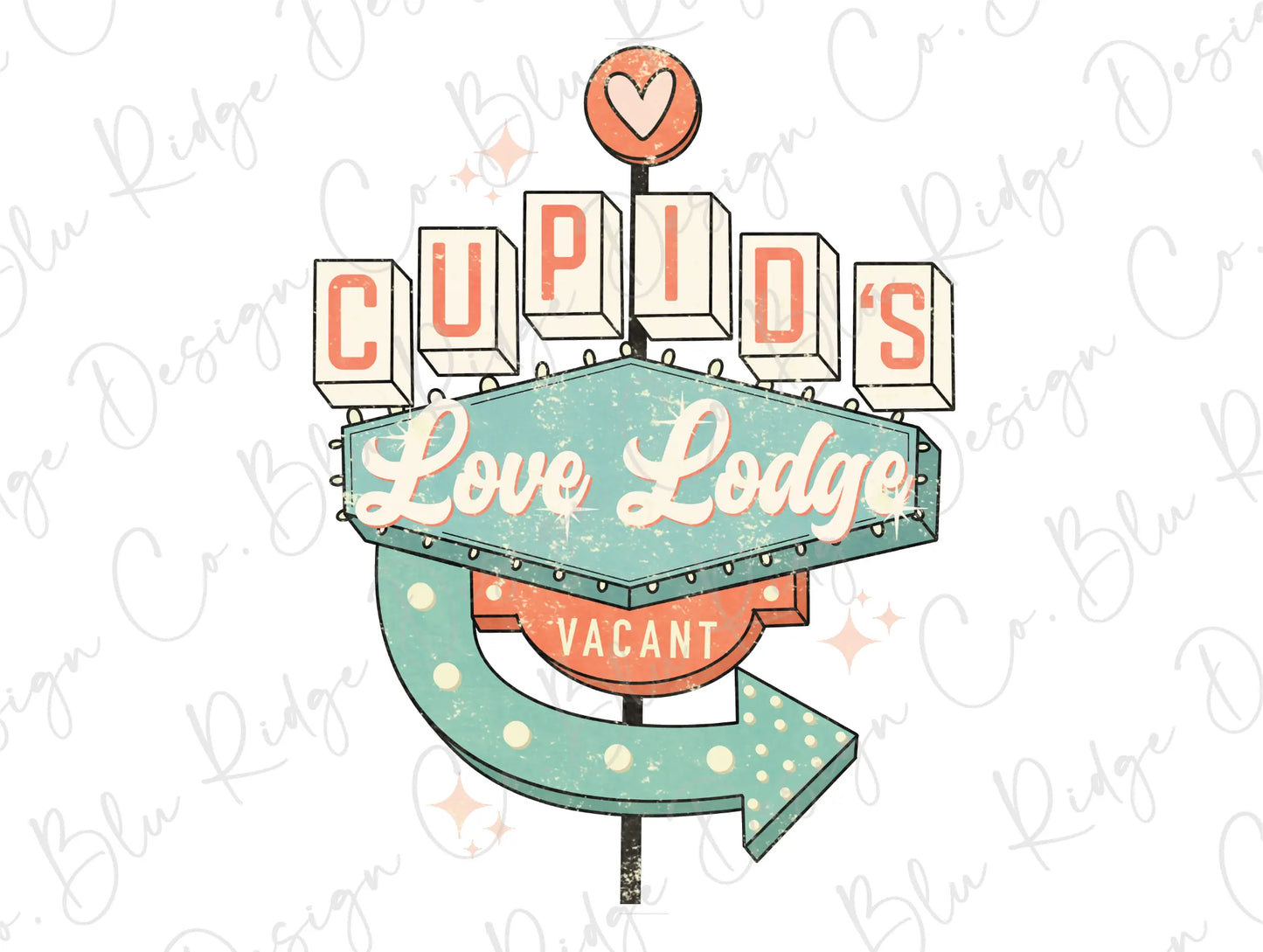 Cupid's Love Lodge Vintage Retro Valentines Day Direct To Film (DTF) Transfer BluRidgeDesignCo