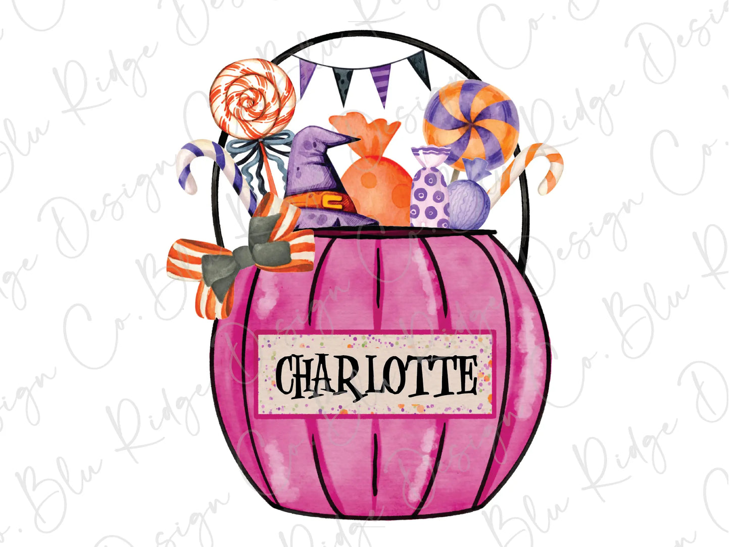 Girls Pumpkin Halloween Candy Bucket Personalized Design Direct To Film (DTF) Transfer BluRidgeDesignCo