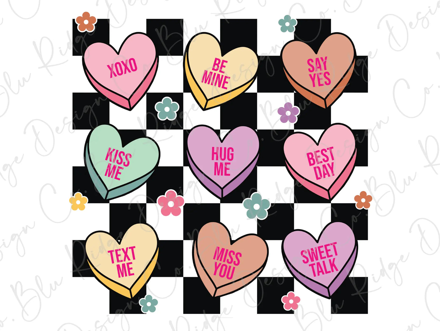 a bunch of hearts that are on a checkerboard background