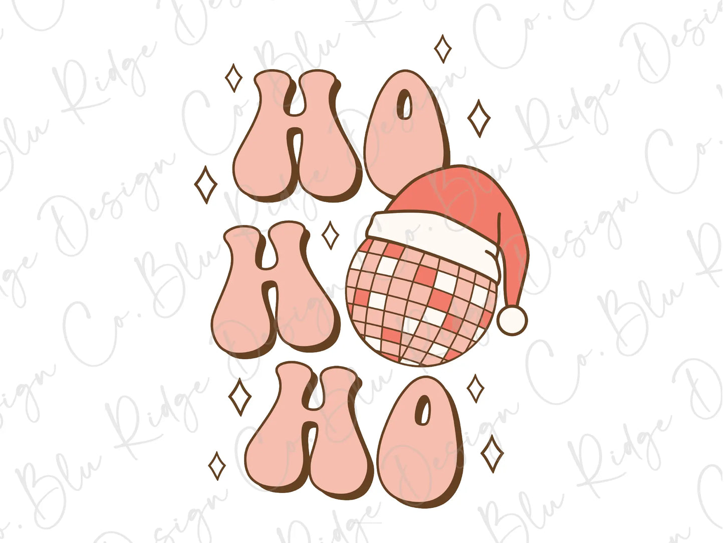 HO HO HO Christmas Disco Ball Santa Hat Direct to Film (DTF) Transfer BluRidgeDesignCo