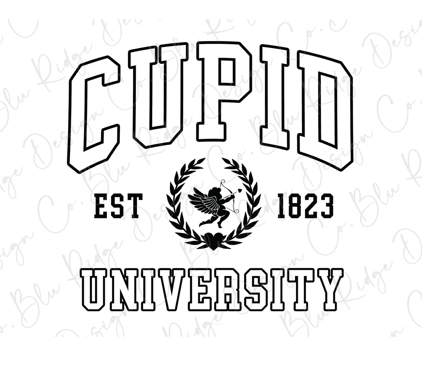 a black and white photo of the logo for cupid university