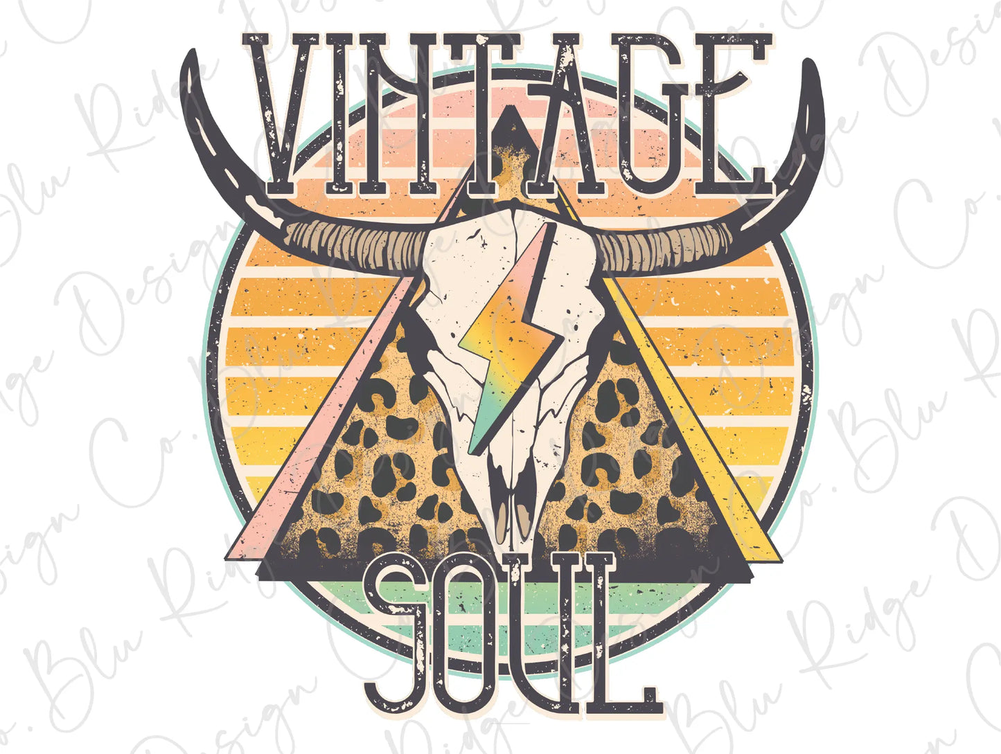 Vintage Soul Longhorn Skull Retro Western Design Direct To Film (DTF) Transfer BluRidgeDesignCo