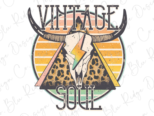 Vintage Soul Longhorn Skull Retro Western Design Direct To Film (DTF) Transfer BluRidgeDesignCo