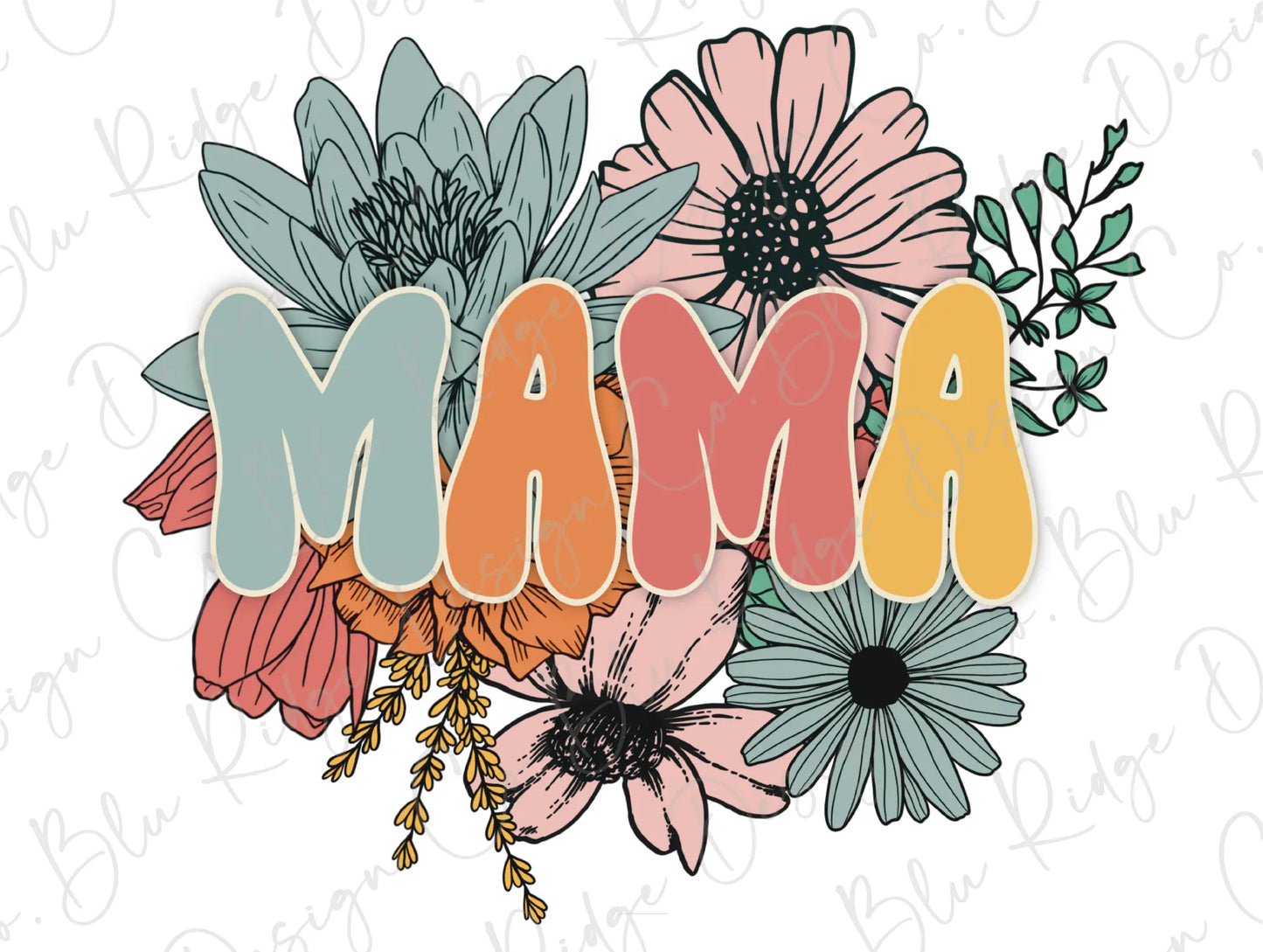 Floral Mama Vintage Design Direct to Film (DTF) Transfer BluRidgeDesignCo
