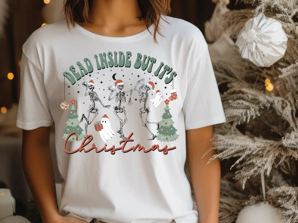 Dead Inside but it's Christmas Santa Skeletons Direct To Film (DTF) Transfer BluRidgeDesignCo