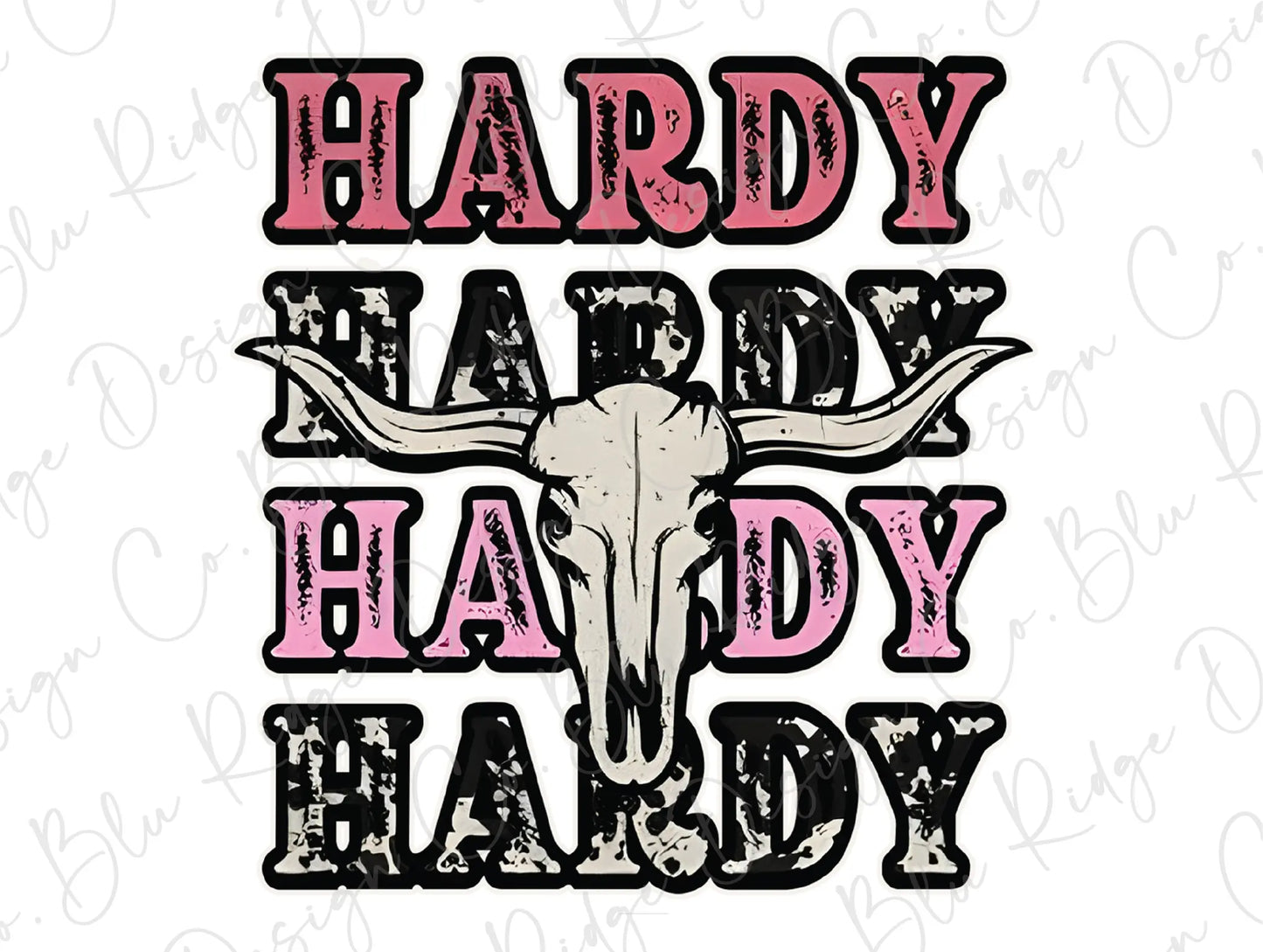 Hardy Hardy Hardy Stacked Bull Skull Design (Pink and Black) Direct to Film (DTF) Transfer