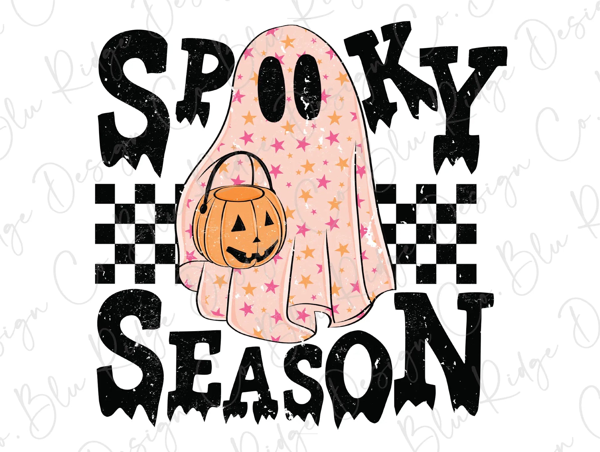 Spooky Season Cute Ghost and Pumpkin Design Direct To Film (DTF) Transfer BluRidgeDesignCo