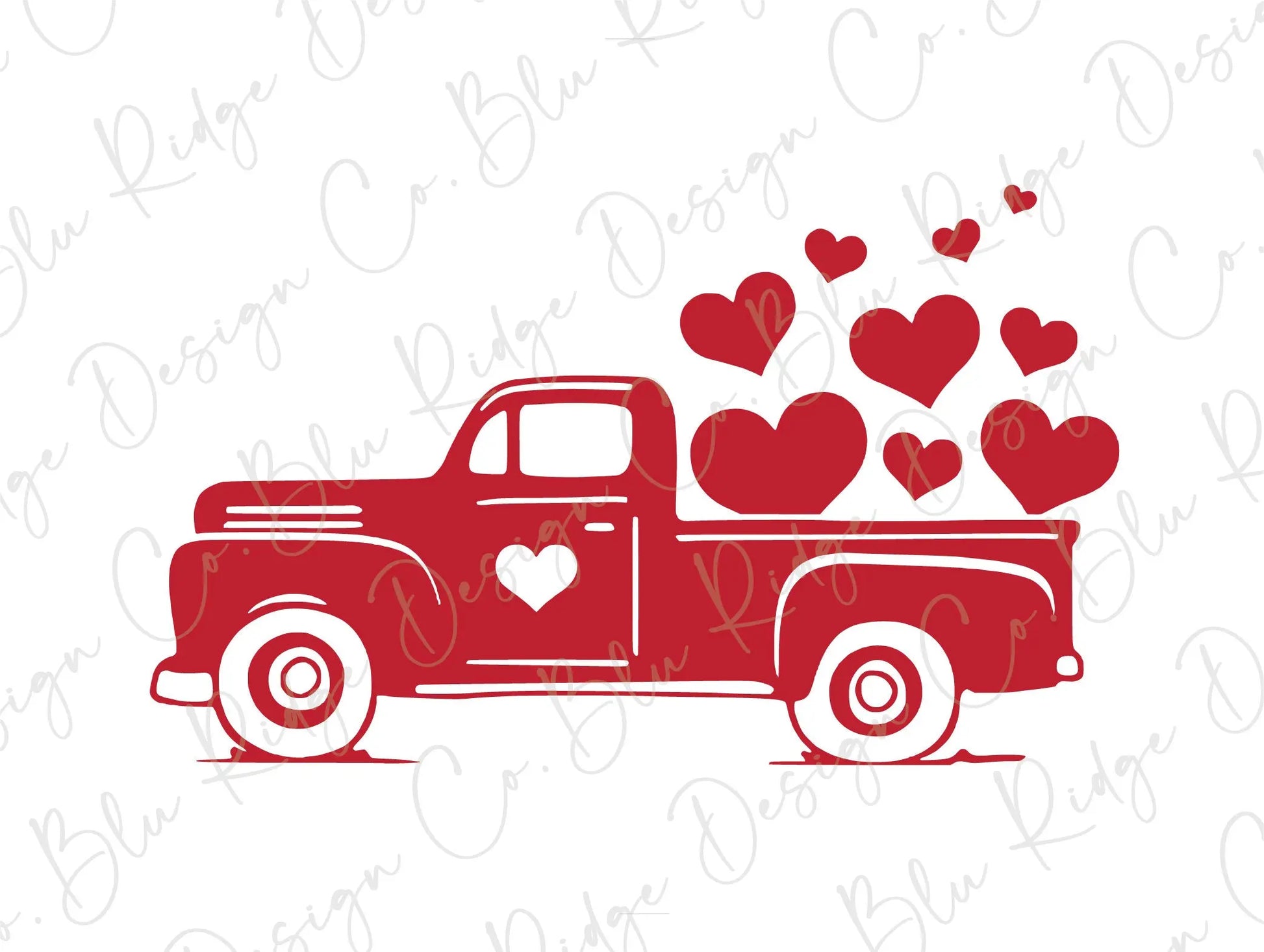 Red Truck with Hearts Valentines Day Direct to Film (DTF) Transfer BluRidgeDesignCo