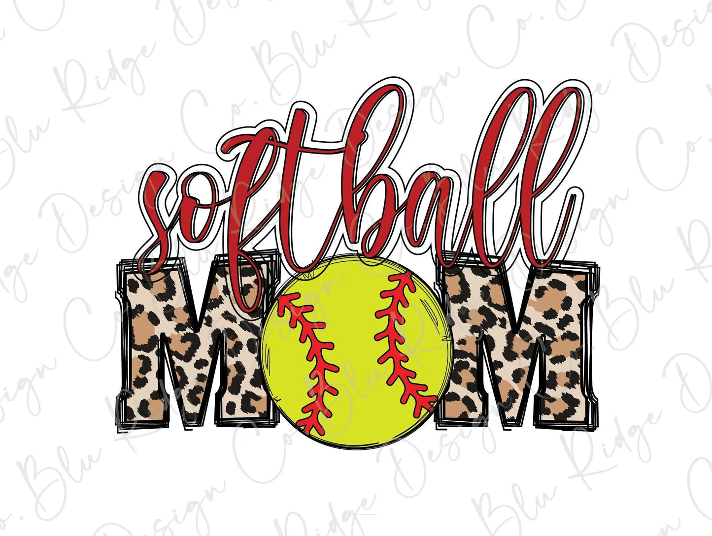 Softball Mom Leopard Letters Direct to Film (DTF) Transfer BluRidgeDesignCo