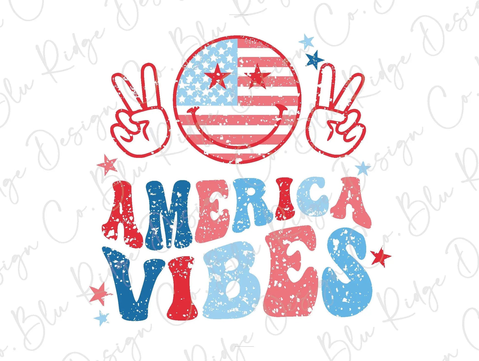 America Vibes Peace Smiley Direct To Film (DTF) Transfer BluRidgeDesignCo