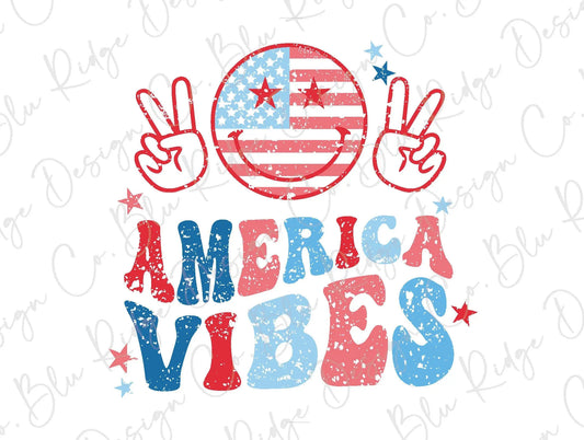 America Vibes Peace Smiley Direct To Film (DTF) Transfer BluRidgeDesignCo