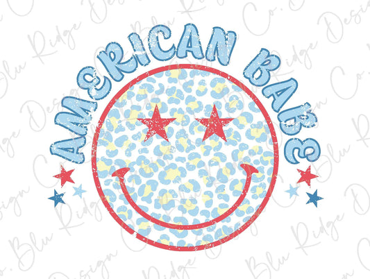 American Babe Leopard Smiley Face Direct To Film (DTF) Transfer BluRidgeDesignCo