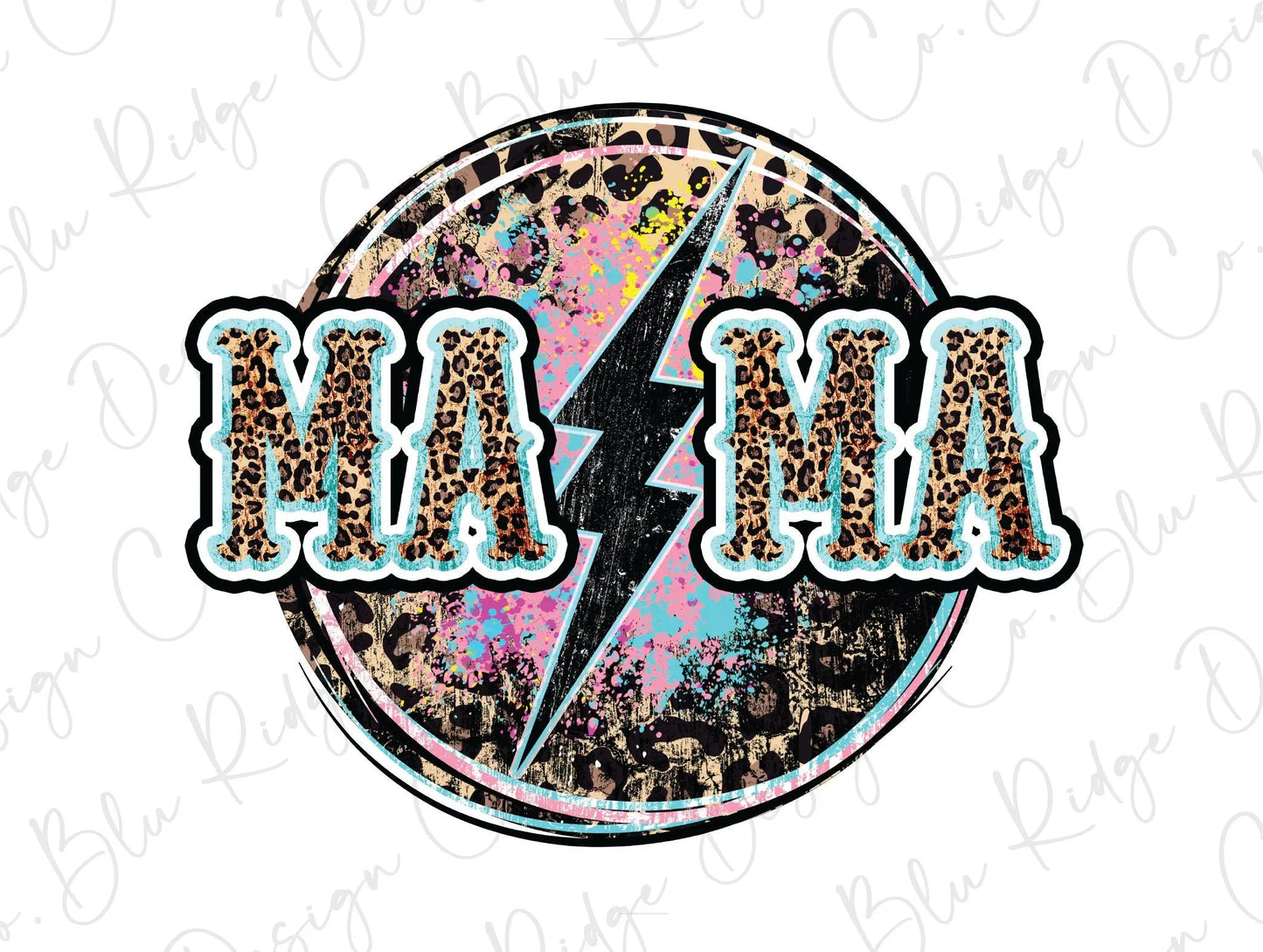 Mama Lightning Bolt Leopard Circle Direct To Film (DTF) Transfer BluRidgeDesignCo