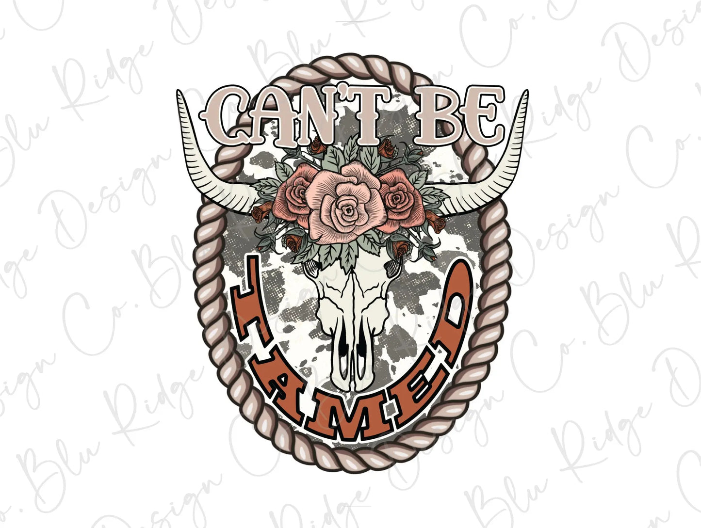 Can't Be Tamed Western Cowgirl Bull Skull Direct To Film (DTF) Transfer BluRidgeDesignCo