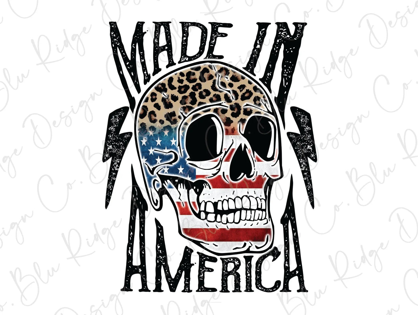 Made in America Leopard American Flag Skull Direct To Film (DTF) Transfer BluRidgeDesignCo