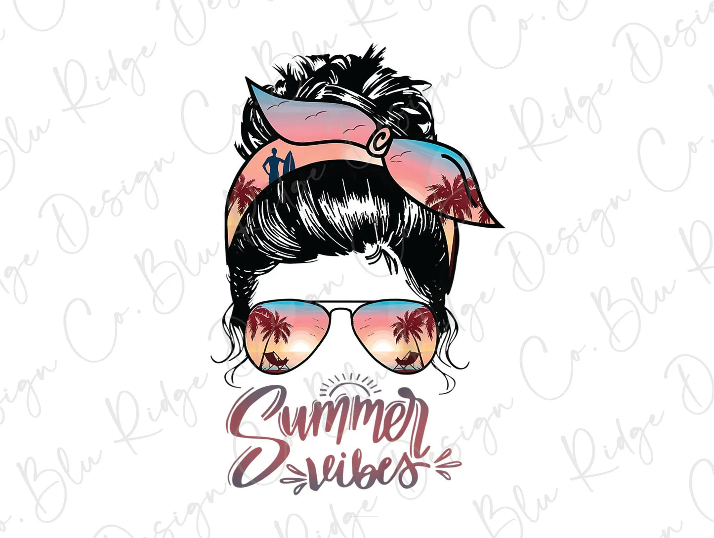 Summer Vibes Messy Bun Direct to Film (DTF) Transfer BluRidgeDesignCo