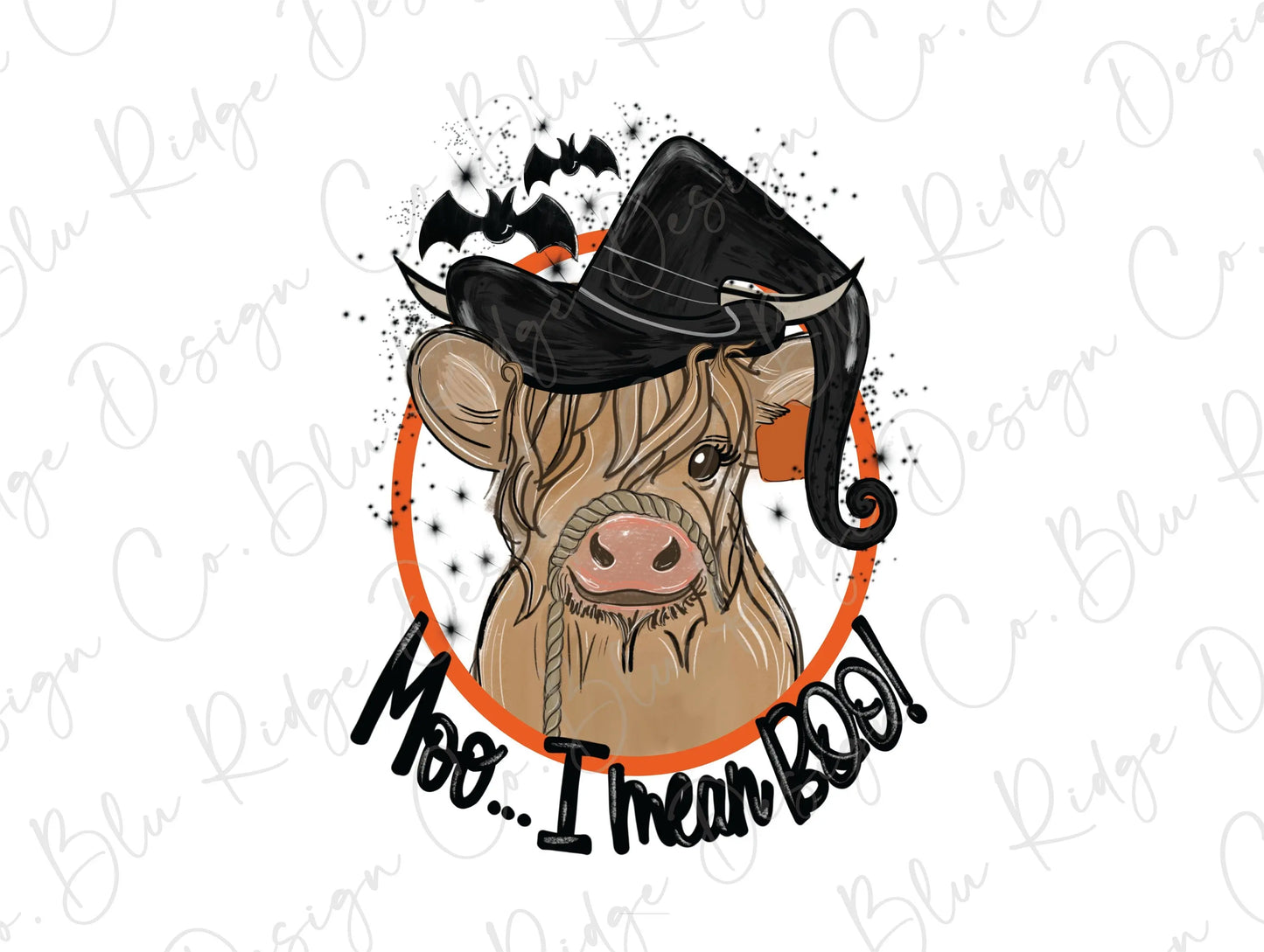 Moo I mean Boo Funny Cow Halloween Direct to Film (DTF) Transfer BluRidgeDesignCo