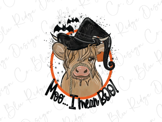 Moo I mean Boo Funny Cow Halloween Direct to Film (DTF) Transfer BluRidgeDesignCo